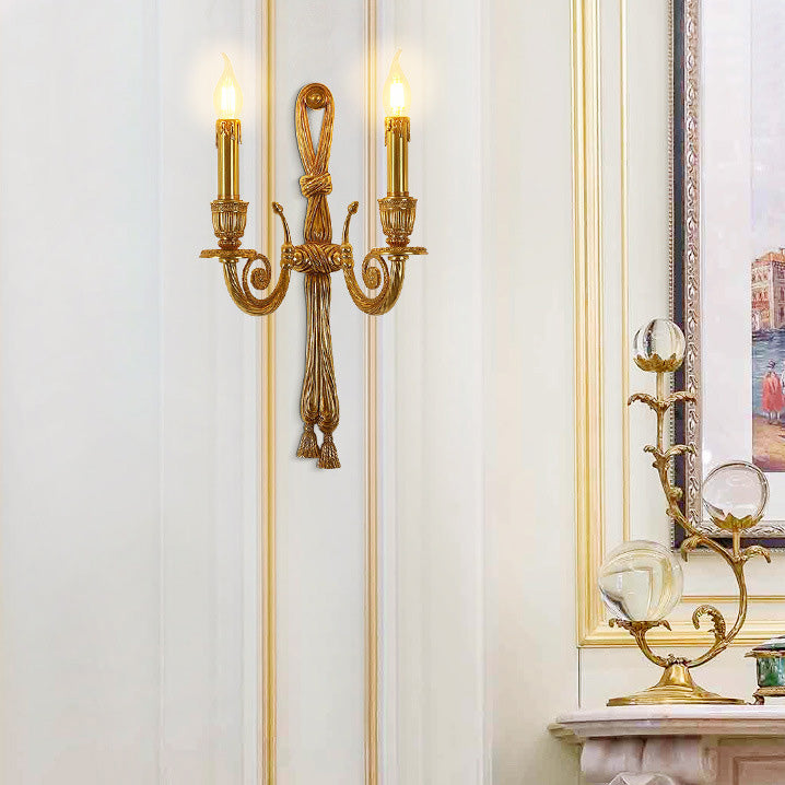 Traditional French Candle Design All Brass Wall Sconce Lamp 2-Light For Living Room
