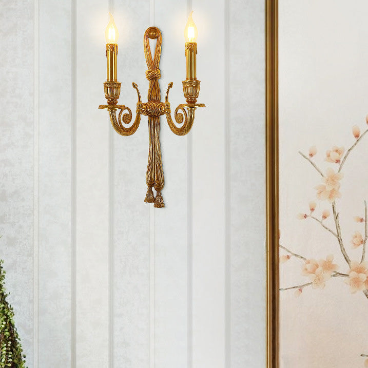 Traditional French Candle Design All Brass Wall Sconce Lamp 2-Light For Living Room