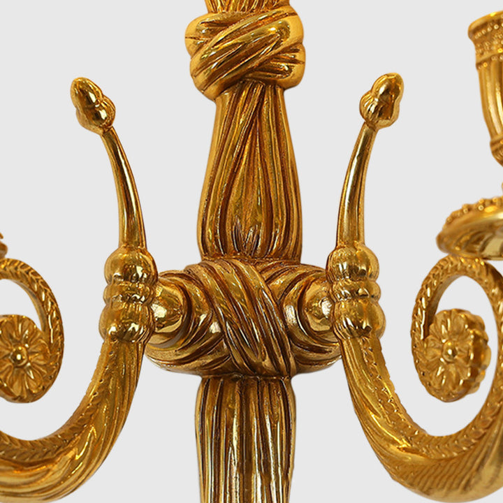 Traditional French Candle Design All Brass Wall Sconce Lamp 2-Light For Living Room
