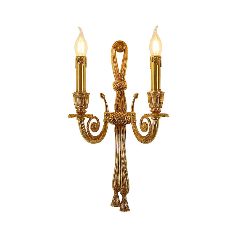 Traditional French Candle Design All Brass Wall Sconce Lamp 2-Light For Living Room