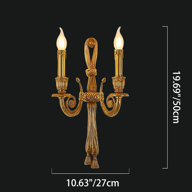Traditional French Candle Design All Brass Wall Sconce Lamp 2-Light For Living Room