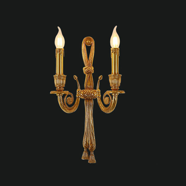 Traditional French Candle Design All Brass Wall Sconce Lamp 2-Light For Living Room