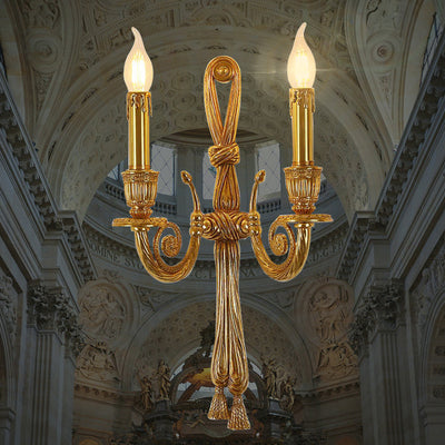 Traditional French Candle Design All Brass Wall Sconce Lamp 2-Light For Living Room