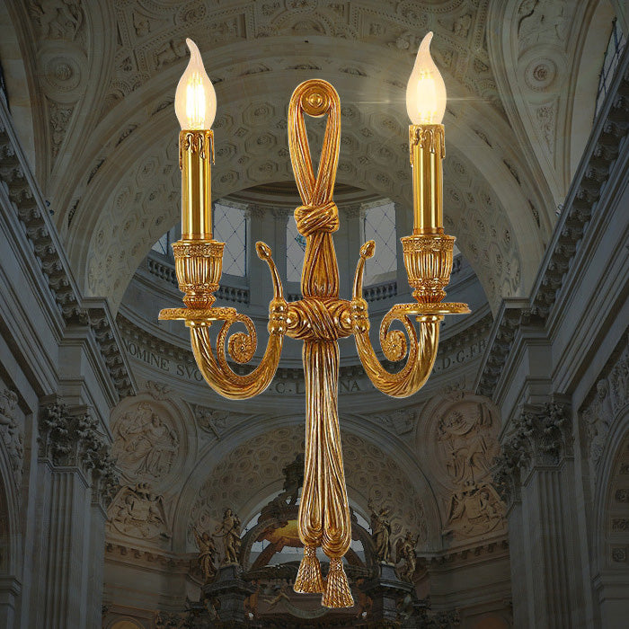 Traditional French Candle Design All Brass Wall Sconce Lamp 2-Light For Living Room