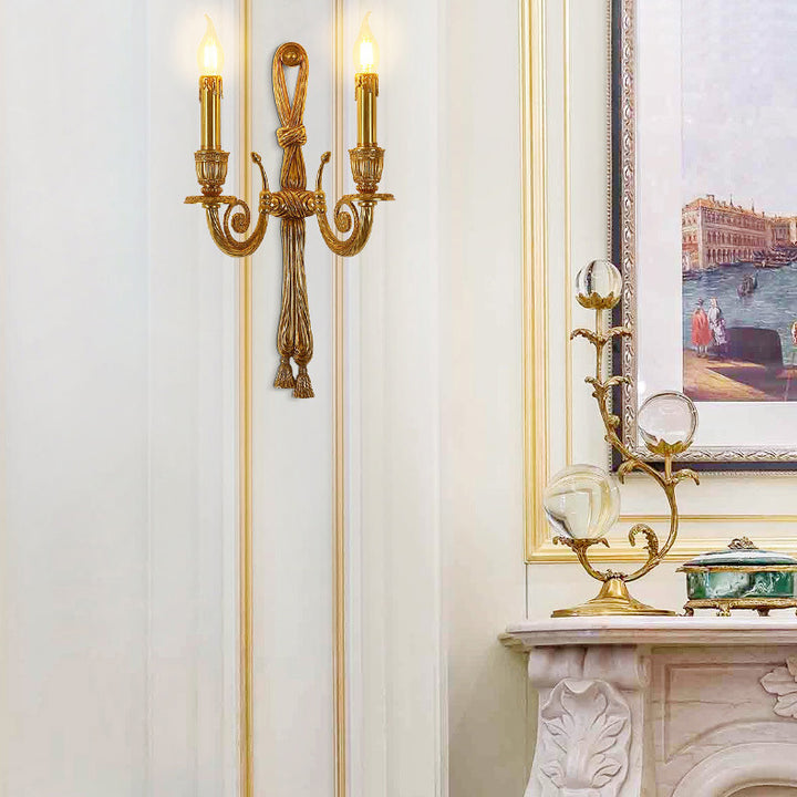 Traditional French Candle Design All Brass Wall Sconce Lamp 2-Light For Living Room