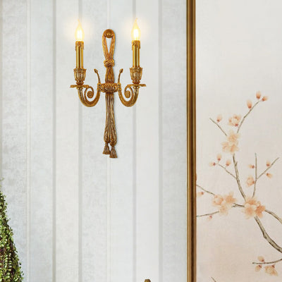 Traditional French Candle Design All Brass Wall Sconce Lamp 2-Light For Living Room