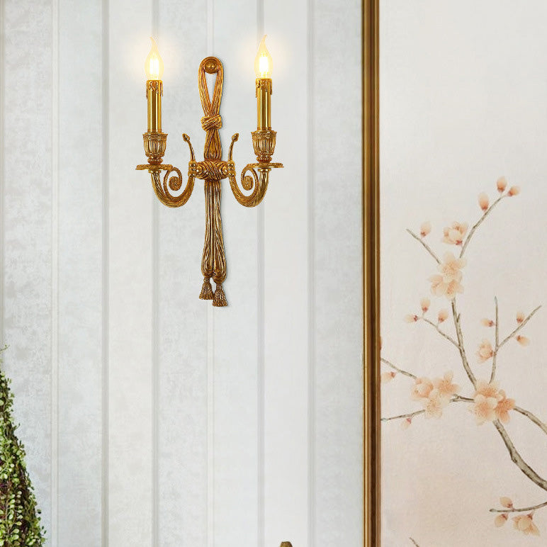 Traditional French Candle Design All Brass Wall Sconce Lamp 2-Light For Living Room