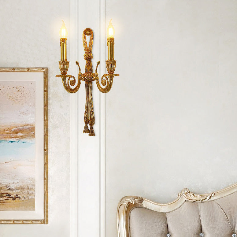 Traditional French Candle Design All Brass Wall Sconce Lamp 2-Light For Living Room