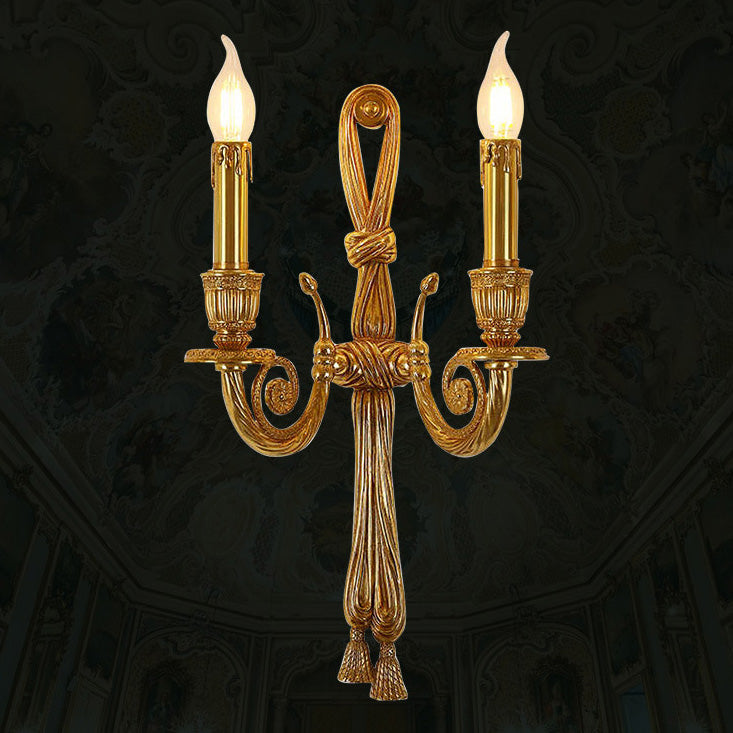 Traditional French Candle Design All Brass Wall Sconce Lamp 2-Light For Living Room