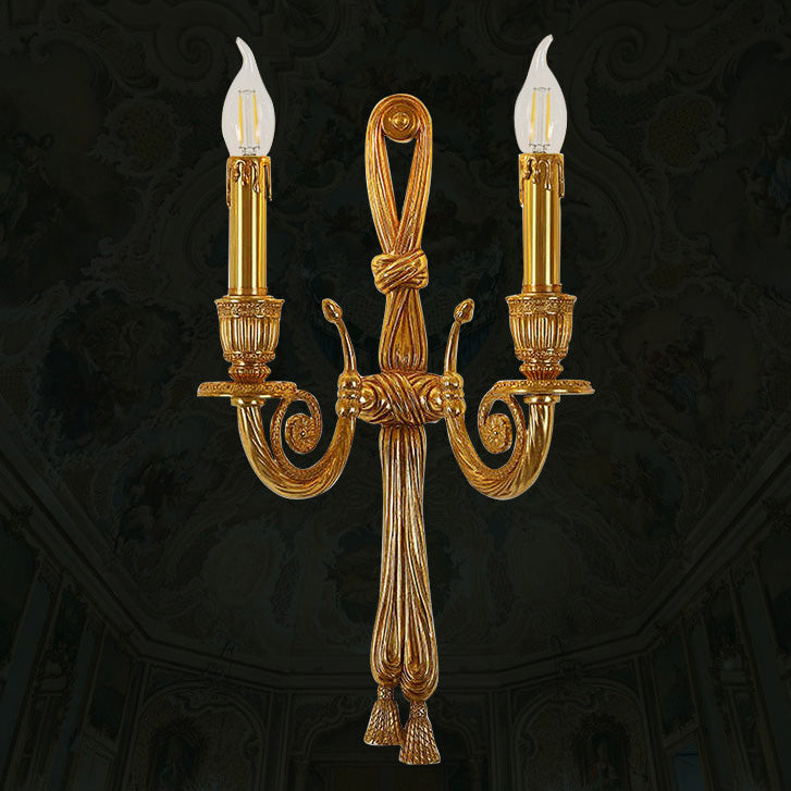 Traditional French Candle Design All Brass Wall Sconce Lamp 2-Light For Living Room