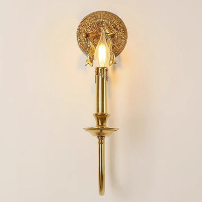 Traditional European Candle-Shaped Brass Wall Sconce Lamp With Bow Base 1-Light For Hallway