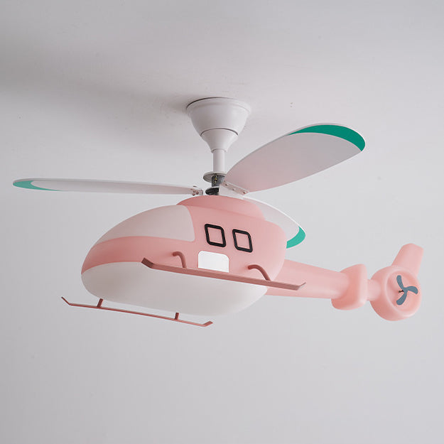 Modern Minimalist Kids Cartoon Airplane Semi-Flush Mount Ceiling Fan Light Iron Acrylic For Children&