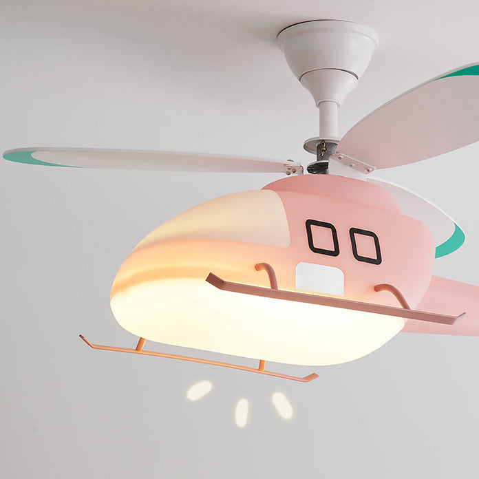 Modern Minimalist Kids Cartoon Airplane Semi-Flush Mount Ceiling Fan Light Iron Acrylic For Children&