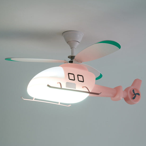 Modern Minimalist Kids Cartoon Airplane Semi-Flush Mount Ceiling Fan Light Iron Acrylic For Children&