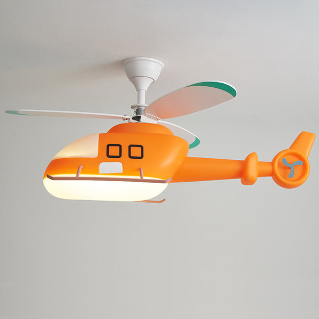 Modern Minimalist Kids Cartoon Airplane Semi-Flush Mount Ceiling Fan Light Iron Acrylic For Children&