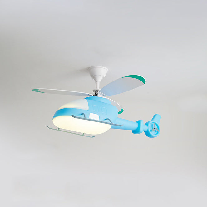 Modern Minimalist Kids Cartoon Airplane Semi-Flush Mount Ceiling Fan Light Iron Acrylic For Children&