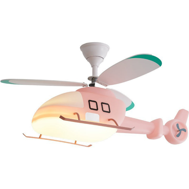 Modern Minimalist Kids Cartoon Airplane Semi-Flush Mount Ceiling Fan Light Iron Acrylic For Children&