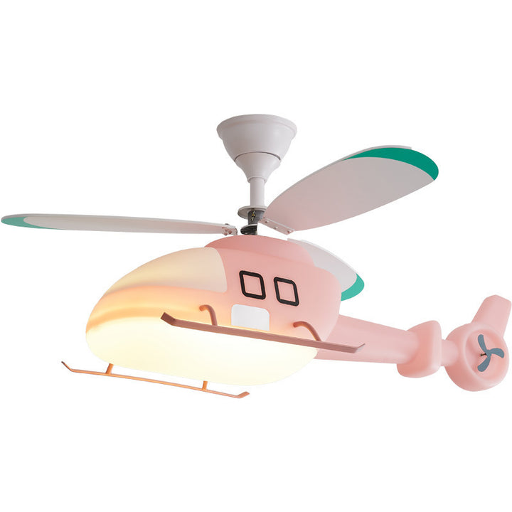Modern Minimalist Kids Cartoon Airplane Semi-Flush Mount Ceiling Fan Light Iron Acrylic For Children&
