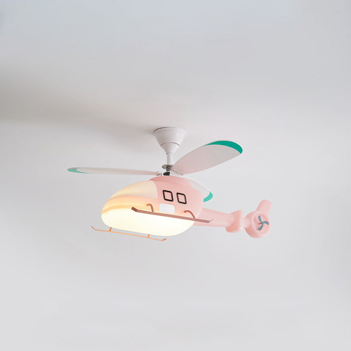 Modern Minimalist Kids Cartoon Airplane Semi-Flush Mount Ceiling Fan Light Iron Acrylic For Children&