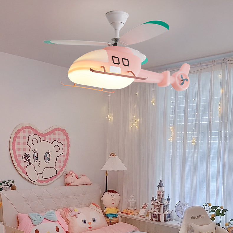 Modern Minimalist Kids Cartoon Airplane Semi-Flush Mount Ceiling Fan Light Iron Acrylic For Children&