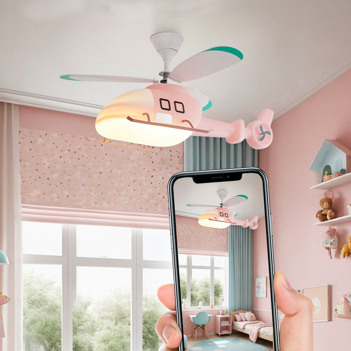 Moderno Minimalista Avión de Dibujos Animados para Niños Ventilador de Techo Semi-empotrado Luz de Hierro Acrílico Para Habitación de Niños 