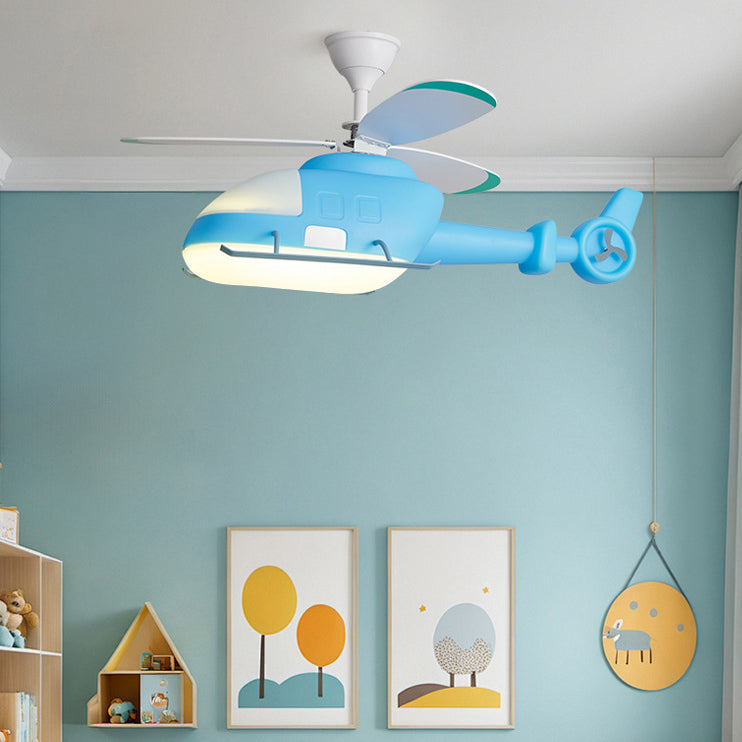 Modern Minimalist Kids Cartoon Airplane Semi-Flush Mount Ceiling Fan Light Iron Acrylic For Children&