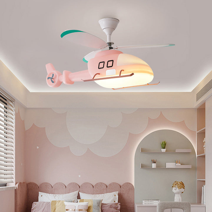 Modern Minimalist Kids Cartoon Airplane Semi-Flush Mount Ceiling Fan Light Iron Acrylic For Children&