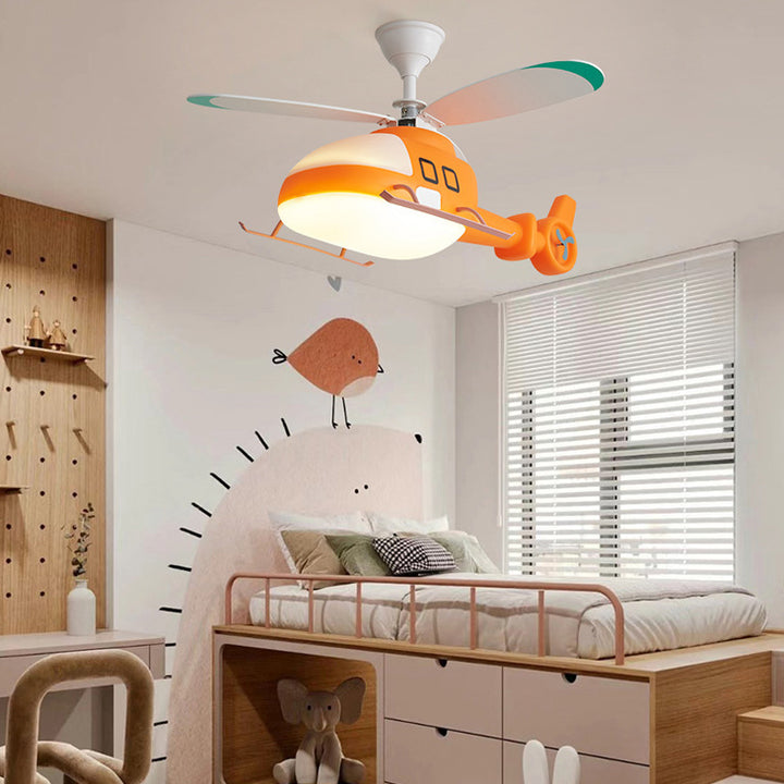 Moderno Minimalista Avión de Dibujos Animados para Niños Ventilador de Techo Semi-empotrado Luz de Hierro Acrílico Para Habitación de Niños 