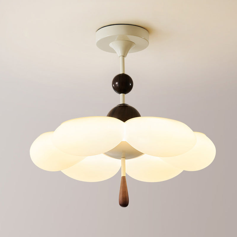 Modern Mid-Century Cream-Toned Flower Iron Acrylic Semi-Flush-Mount Ceiling Light For Bedroom