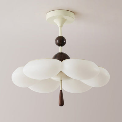 Modern Mid-Century Cream-Toned Flower Iron Acrylic Semi-Flush-Mount Ceiling Light For Bedroom