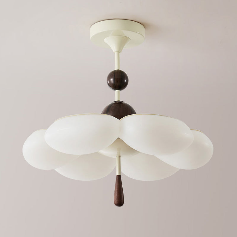 Modern Mid-Century Cream-Toned Flower Iron Acrylic Semi-Flush-Mount Ceiling Light For Bedroom