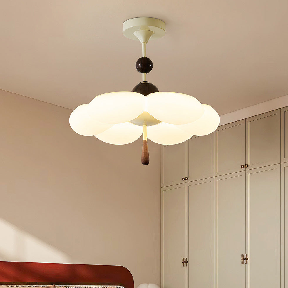Plafonnier semi-encastré en fer acrylique à fleurs de couleur crème de style moderne mi-siècle pour chambre 