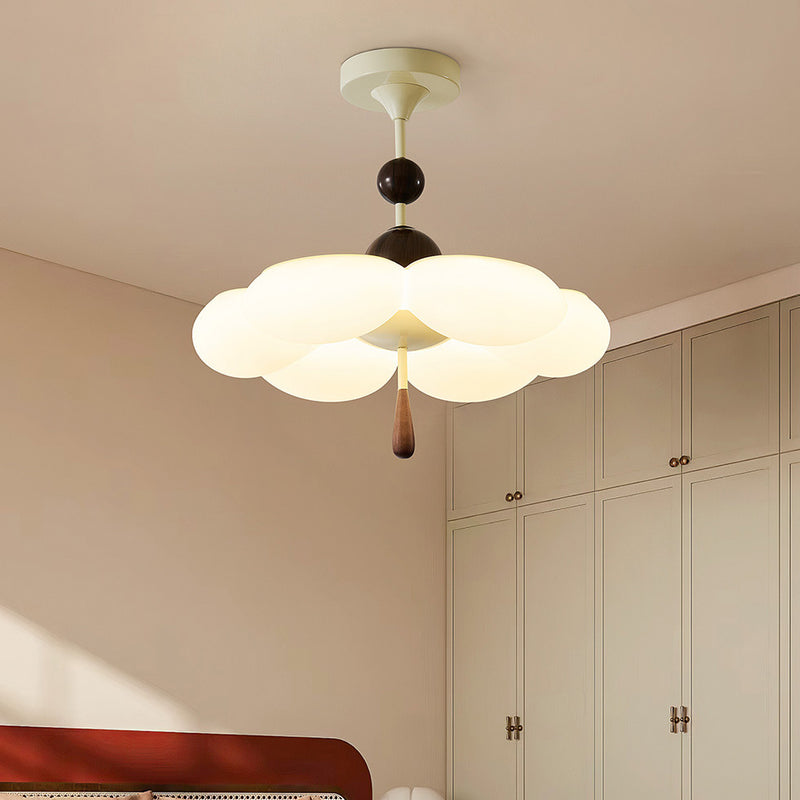 Modern Mid-Century Cream-Toned Flower Iron Acrylic Semi-Flush-Mount Ceiling Light For Bedroom