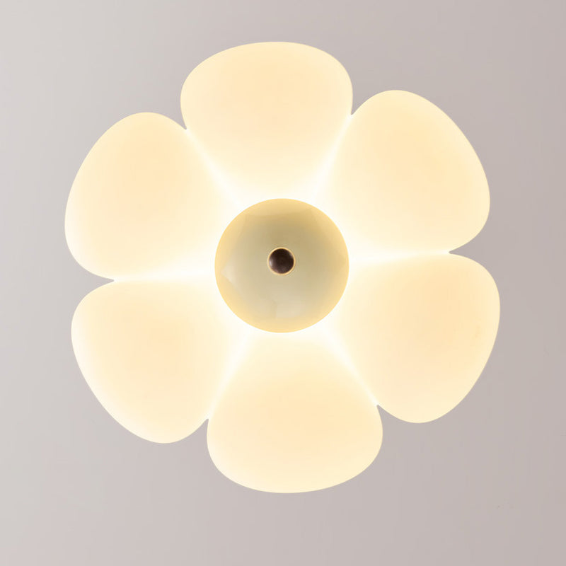 Modern Mid-Century Cream-Toned Flower Iron Acrylic Semi-Flush-Mount Ceiling Light For Bedroom