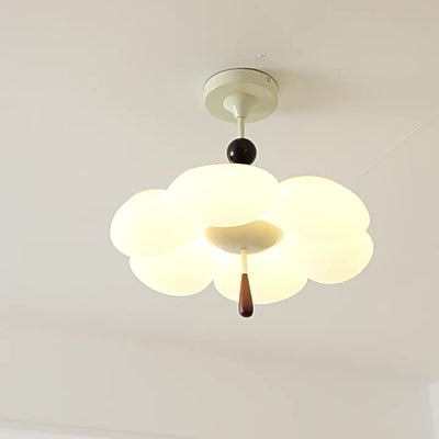 Modern Mid-Century Cream-Toned Flower Iron Acrylic Semi-Flush-Mount Ceiling Light For Bedroom