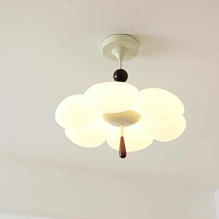 Modern Mid-Century Cream-Toned Flower Iron Acrylic Semi-Flush-Mount Ceiling Light For Bedroom