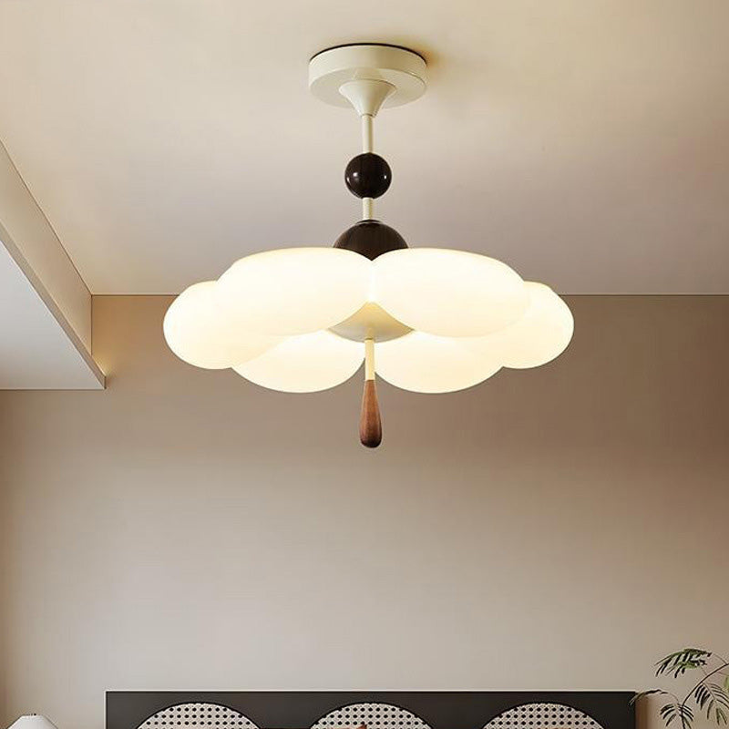 Modern Mid-Century Cream-Toned Flower Iron Acrylic Semi-Flush-Mount Ceiling Light For Bedroom