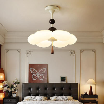 Modern Mid-Century Cream-Toned Flower Iron Acrylic Semi-Flush-Mount Ceiling Light For Bedroom