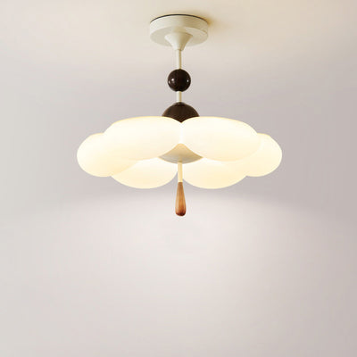 Modern Mid-Century Cream-Toned Flower Iron Acrylic Semi-Flush-Mount Ceiling Light For Bedroom