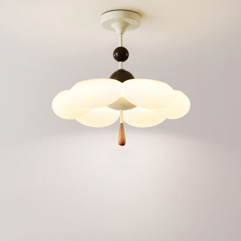 Modern Mid-Century Cream-Toned Flower Iron Acrylic Semi-Flush-Mount Ceiling Light For Bedroom