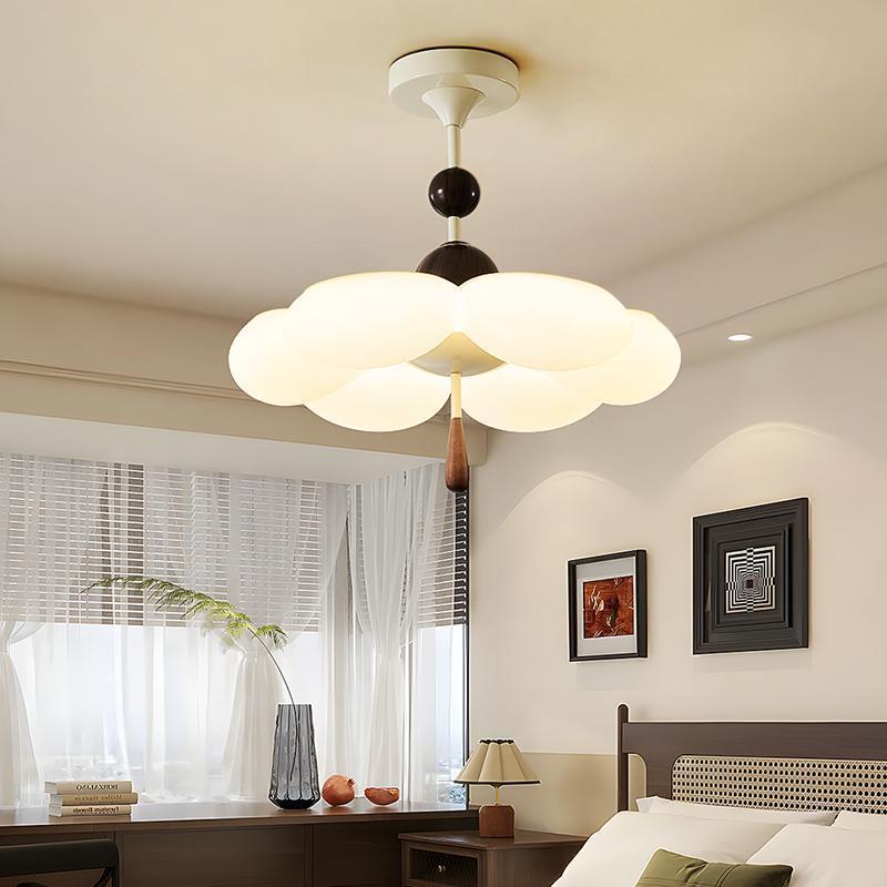 Modern Mid-Century Cream-Toned Flower Iron Acrylic Semi-Flush-Mount Ceiling Light For Bedroom
