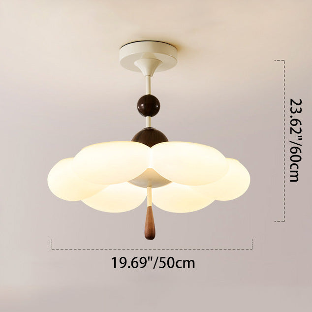 Modern Mid-Century Cream-Toned Flower Iron Acrylic Semi-Flush-Mount Ceiling Light For Bedroom