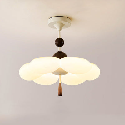 Modern Mid-Century Cream-Toned Flower Iron Acrylic Semi-Flush-Mount Ceiling Light For Bedroom
