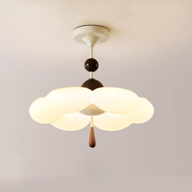 Modern Mid-Century Cream-Toned Flower Iron Acrylic Semi-Flush-Mount Ceiling Light For Bedroom