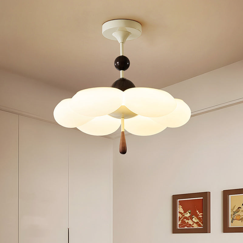 Modern Mid-Century Cream-Toned Flower Iron Acrylic Semi-Flush-Mount Ceiling Light For Bedroom