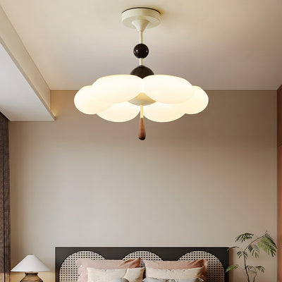 Modern Mid-Century Cream-Toned Flower Iron Acrylic Semi-Flush-Mount Ceiling Light For Bedroom