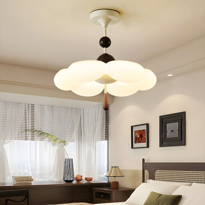 Modern Mid-Century Cream-Toned Flower Iron Acrylic Semi-Flush-Mount Ceiling Light For Bedroom