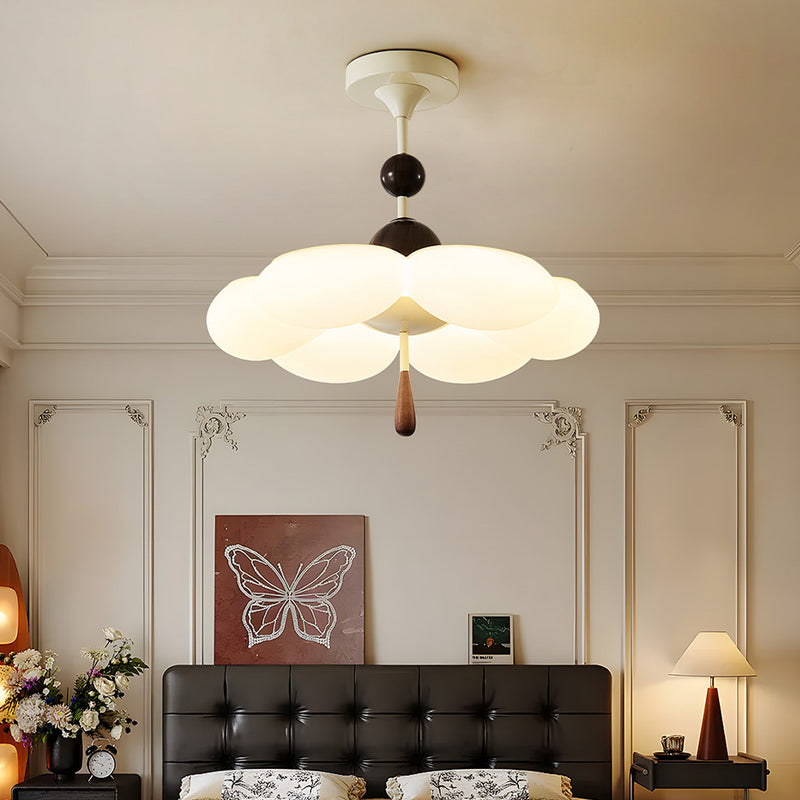 Modern Mid-Century Cream-Toned Flower Iron Acrylic Semi-Flush-Mount Ceiling Light For Bedroom