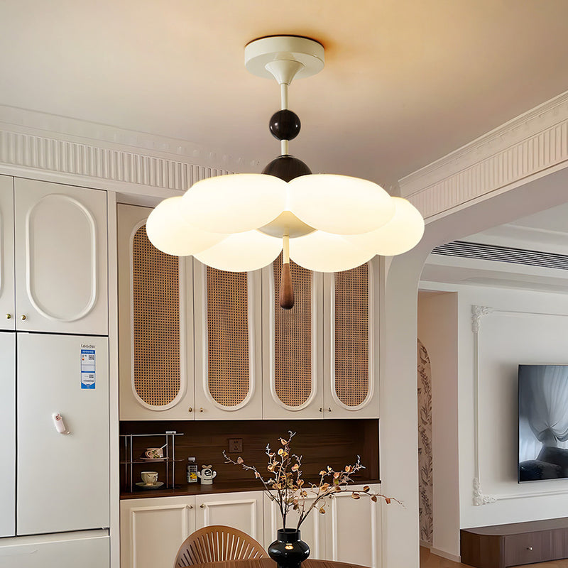 Modern Mid-Century Cream-Toned Flower Iron Acrylic Semi-Flush-Mount Ceiling Light For Bedroom