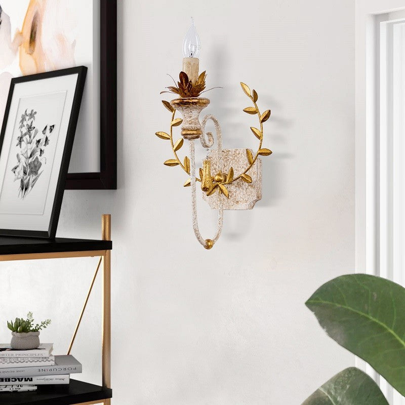 Traditional Rustic Torch Design Iron Solid Wood 1-Light Wall Sconce Lamp For Bedroom